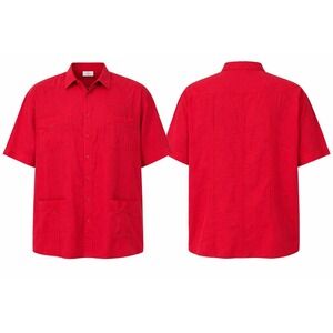 Mojito Collection Mens‎ 4X Red 100% Linen Guayabera Short Sleeve Shirt Pintuck